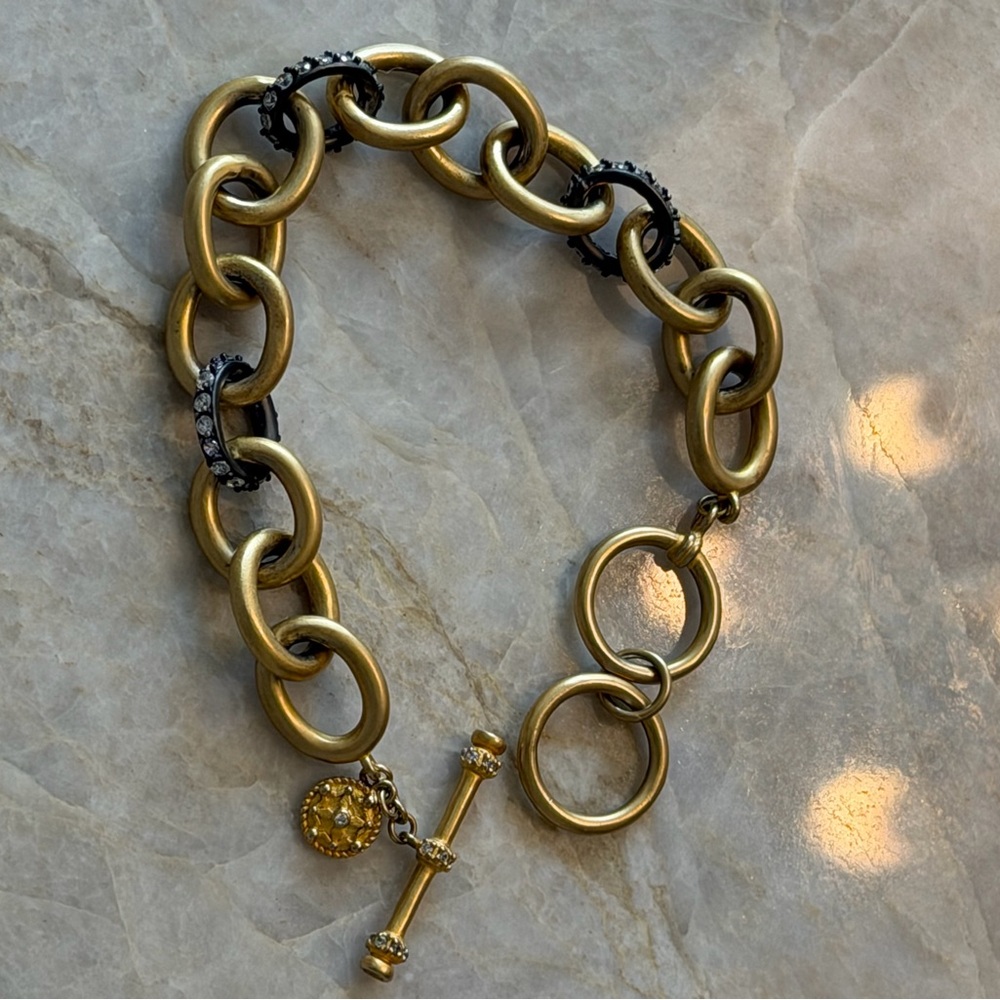 Frieda Rothman Heavy Link Gold and Black Reverse Bracelet with Pavé Accents - Picture 2 of 4